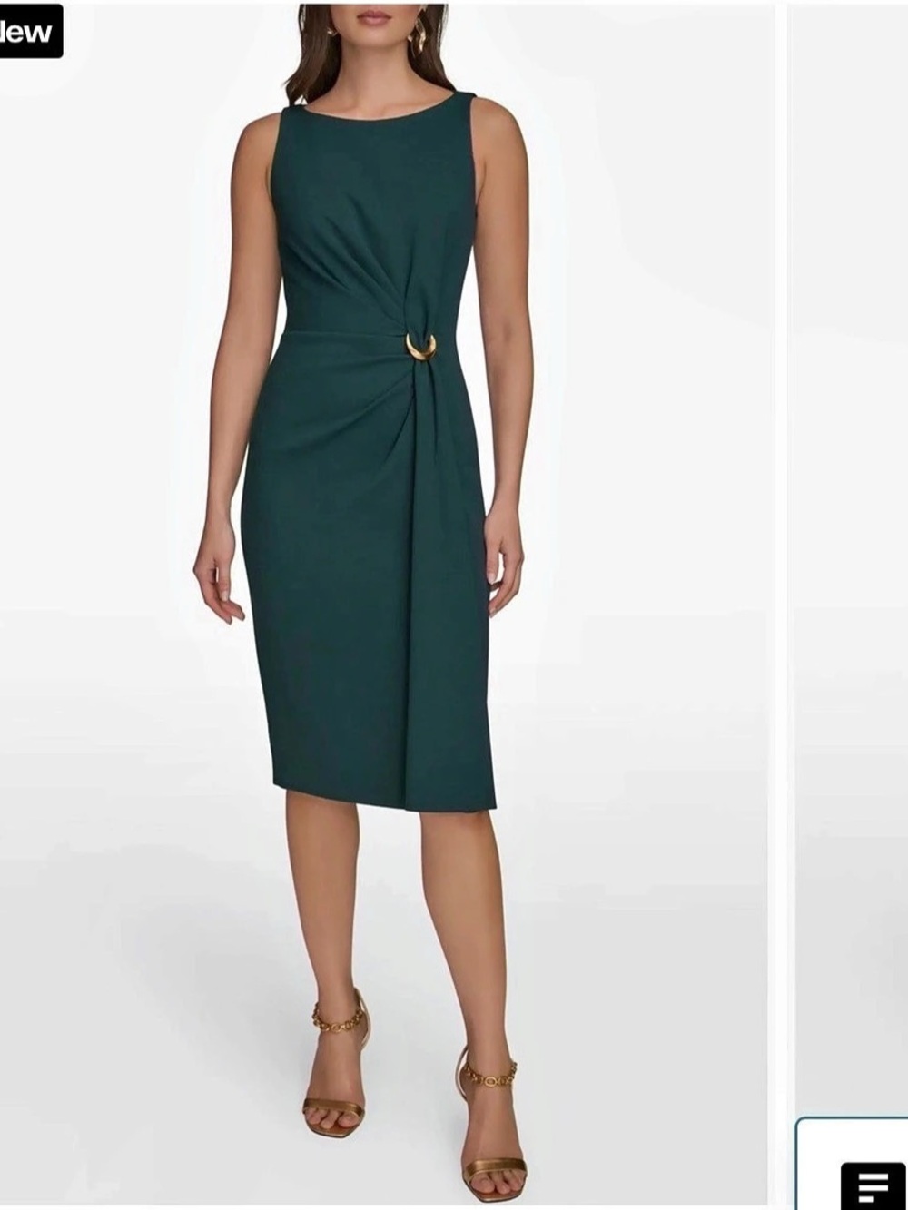 Donna Karan Green Ruched Midi Dress
